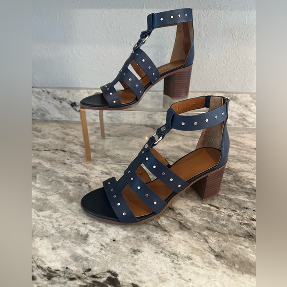 Franco Sarto Blue Harrington Studded Leather Heeled Sandal Sz 8.5 - Picture 2 of 10